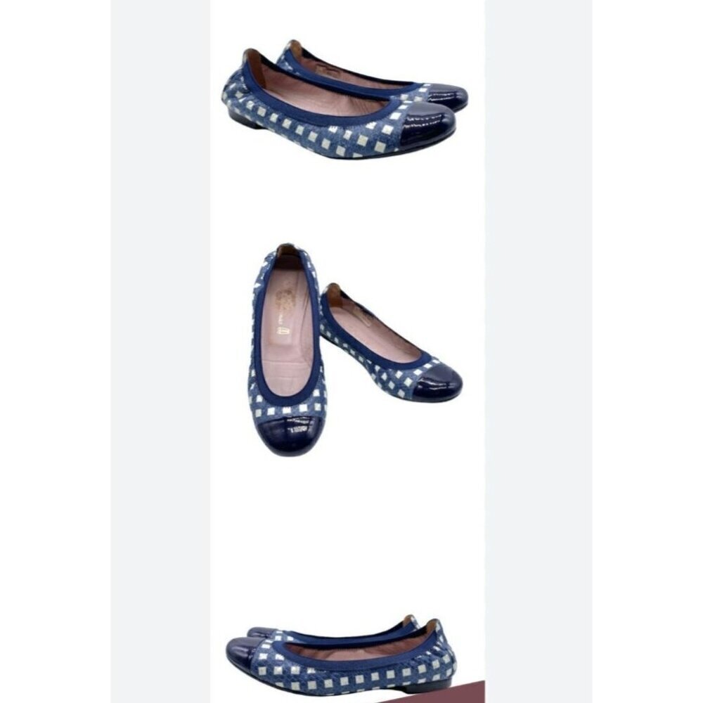 PRETTY BALLERINA Shirley Ballet Slippers Flat Slip-on Shoes Navy White Check Cap